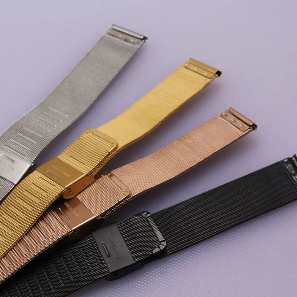Ремешок «Миланская петля» из нержавеющей стали для наручных часов, прямой сетчатый Браслет с пряжкой, 12 мм 14 мм 16 мм 18 мм 20 мм 22 мм 24 мм