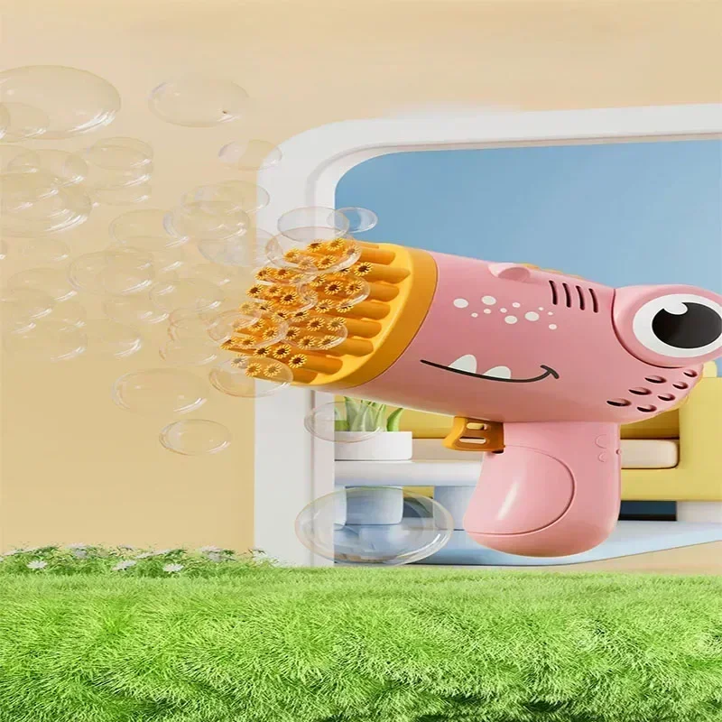 Pistola de burbujas de dinosaurio de 40 agujeros, máquina de burbujas totalmente automática de mano sin batería ni agua de burbujas para niños, juguetes de regalo