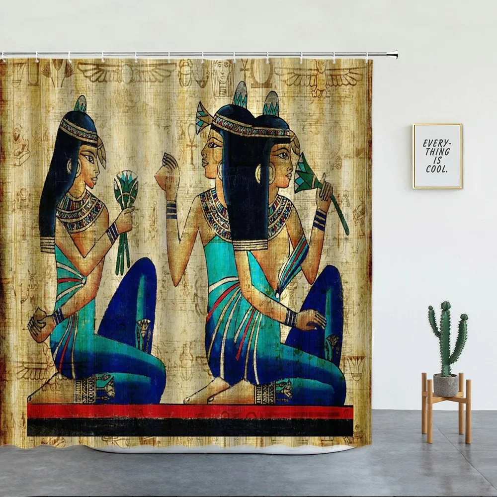 Retro Egypt Pyramid Pharaoh Painting Printed Shower Curtains Bathroom Decor Bathtub Screen Set Polyester Fabric Cheap With Hooks