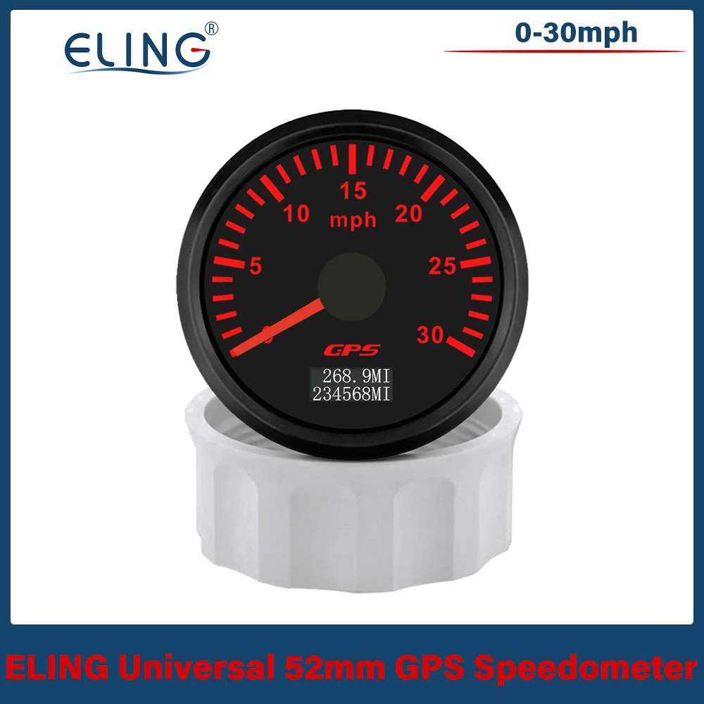 

GPS-спидометр ELING 52 мм (0-30 миль/ч, 0-200 миль/ч) с одометром, трекером расстояния, GPS-антенной, 7-цветной подсветкой, 12В/24В для автомобиля, трактора, лодки