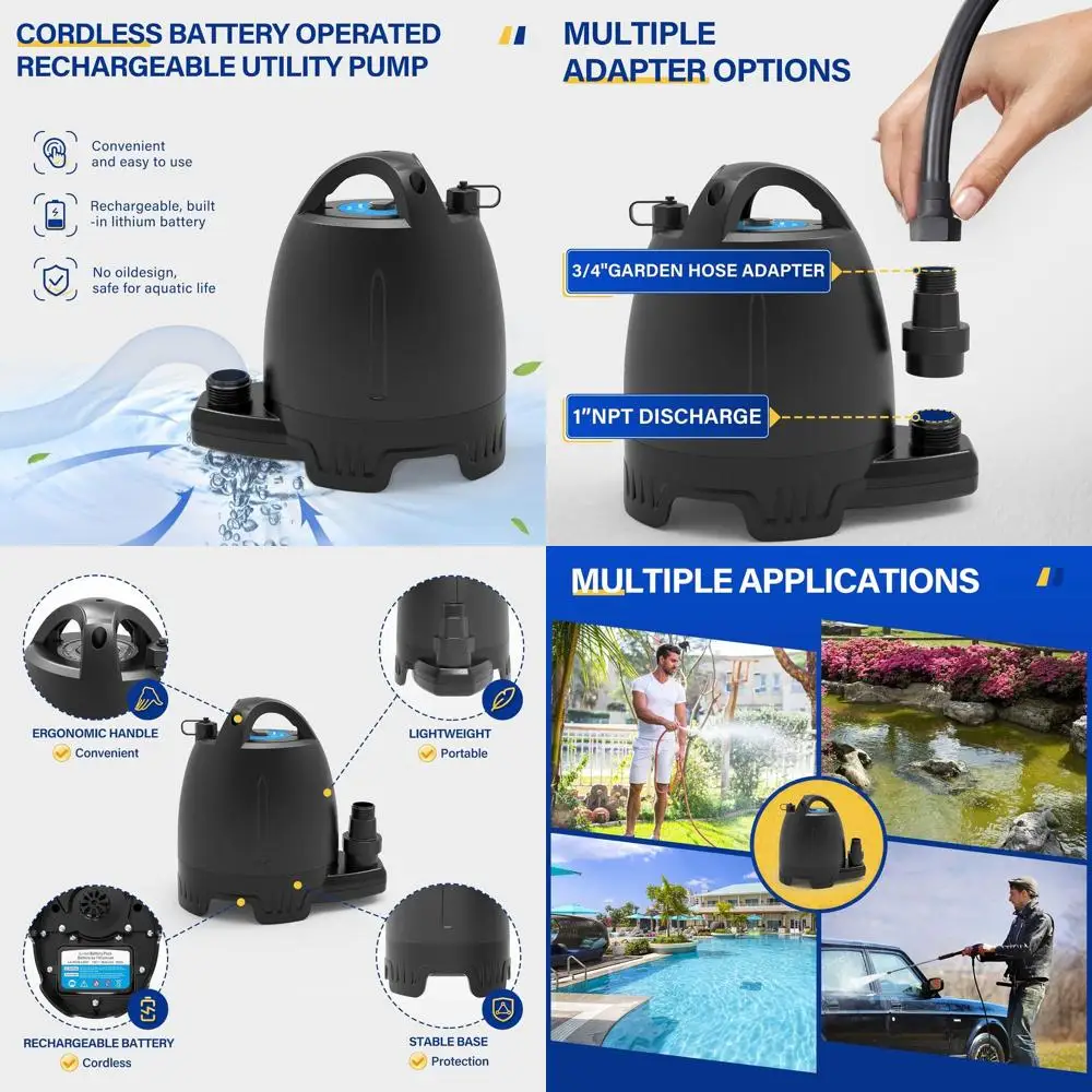 

Погружной универсальный водяной насос 18В 1/6 л.с. с адаптером для шланга 3/4 дюйма для использования в бассейнах, садах и дренажных системах