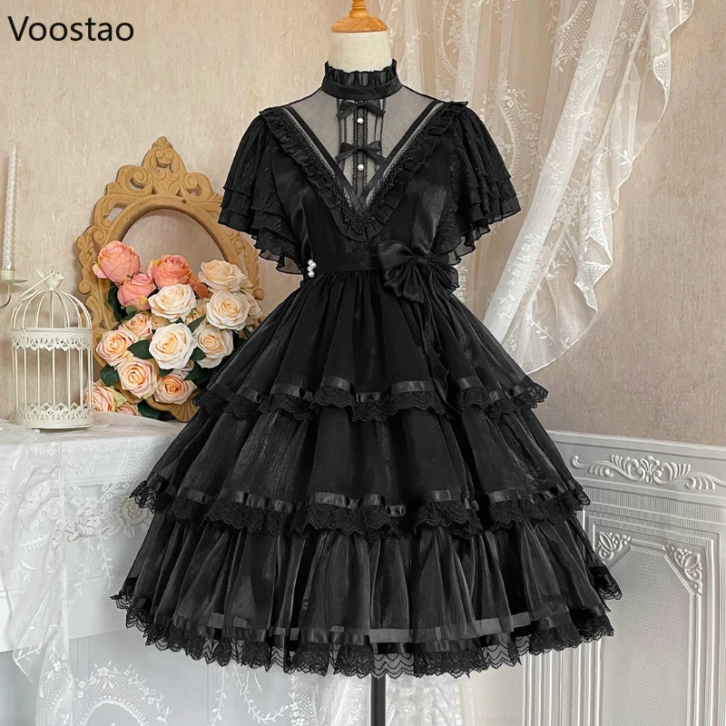 Japanse Zoete Lolita Prinses Jurk Vrouwen Gothic Y2k Kant Boog Ruches Bloemen Trouwjurken Girly Chic Avond Party Vestidos