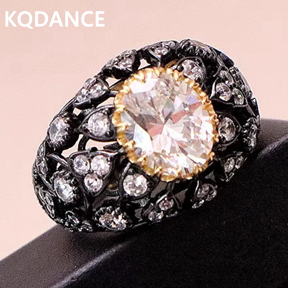 

KQDANCE Vinatge High Craft, серебро 925 пробы, синтетический циркон, кольцо с бриллиантом Carobon, черное золото, ретро-кольцо, ювелирные изделия для женщин