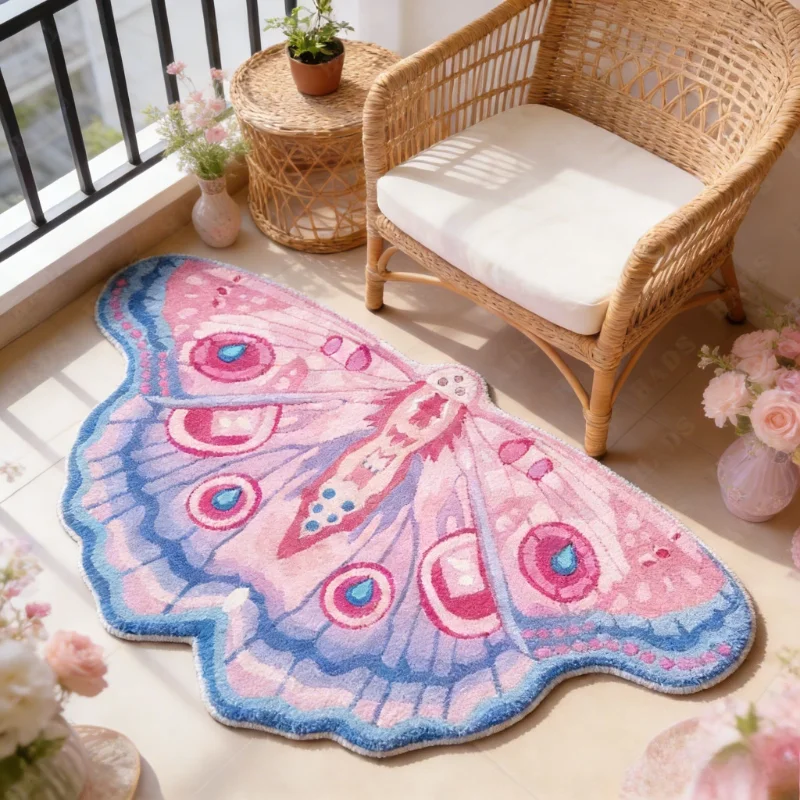 Art Style Carpets for Living Room Pink Butterfly Bedroom Decor Carpet Fluffy Soft Irregular Shape Rug Home Thick Plush Floor Mat