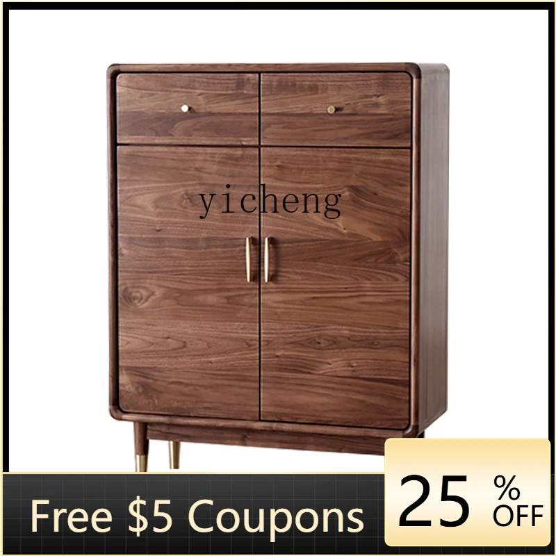 

ZZTqh Black Walnut Wooden Shoe Cabinet Entrance Cabinet Nordic Simple Solid Wood Home Doorway Storage Hall Cabinet