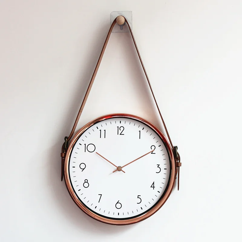 Nordic Leather Belt Exquisite European Style Wall Clock Muted Durable Quartz Living Room Bedroom Household Watches Clock C348