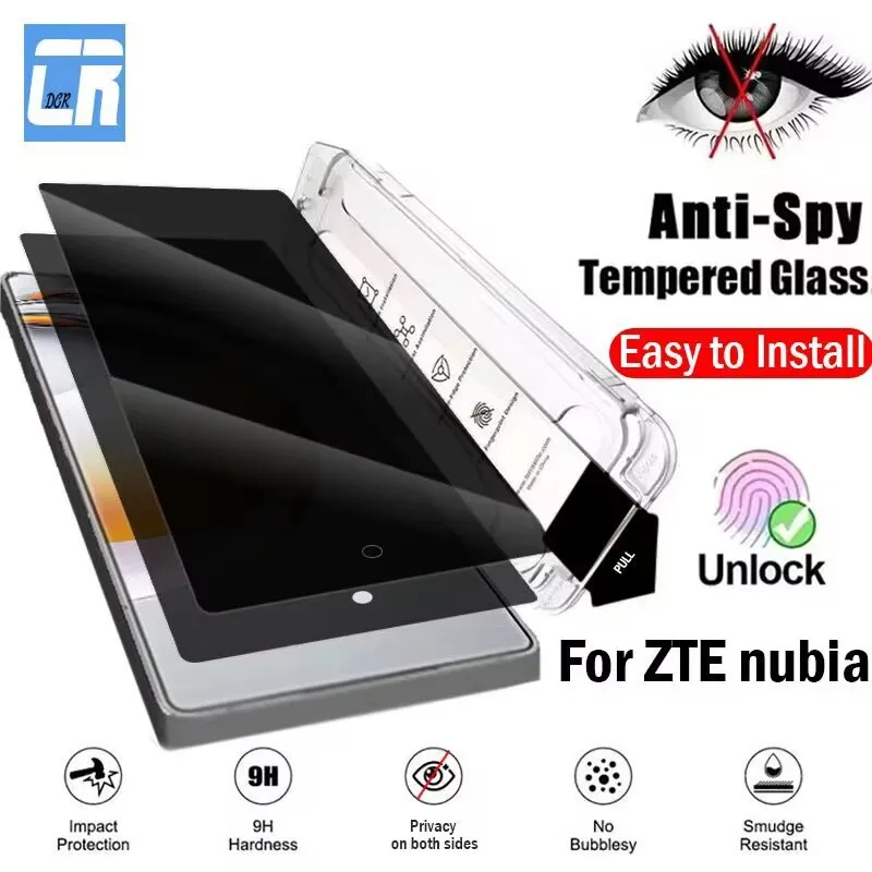 Easy Installation Dust Free Anti Spy Tempered Glass for ZTE nubia Z80 Ultra Unlock Privacy Screen Protector Oleophobic Coating