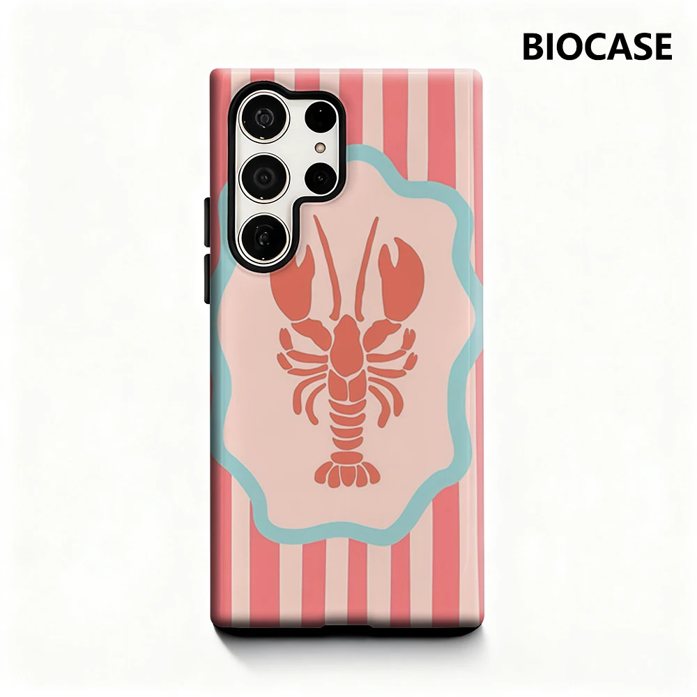 Lobster Stripes Handyhülle für Samsung Galaxy S25 Ultra S24 S23 Ultra Plus, glänzende doppellagige Rückseite