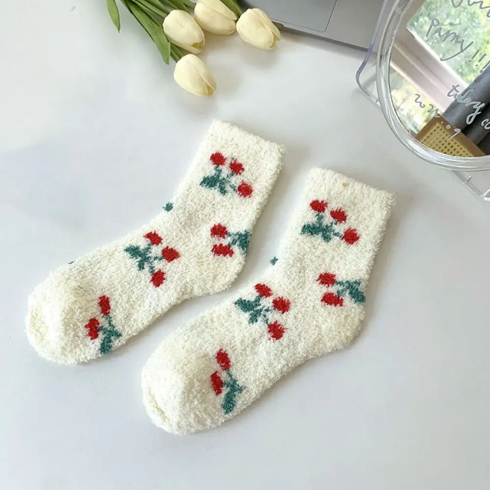 مريحة سميكة المرجان جوارب صوفية زهرة الفراولة الشتاء الطابق أفخم الجوارب الجوارب النوم الجوارب الدافئة النساء الخريف #3