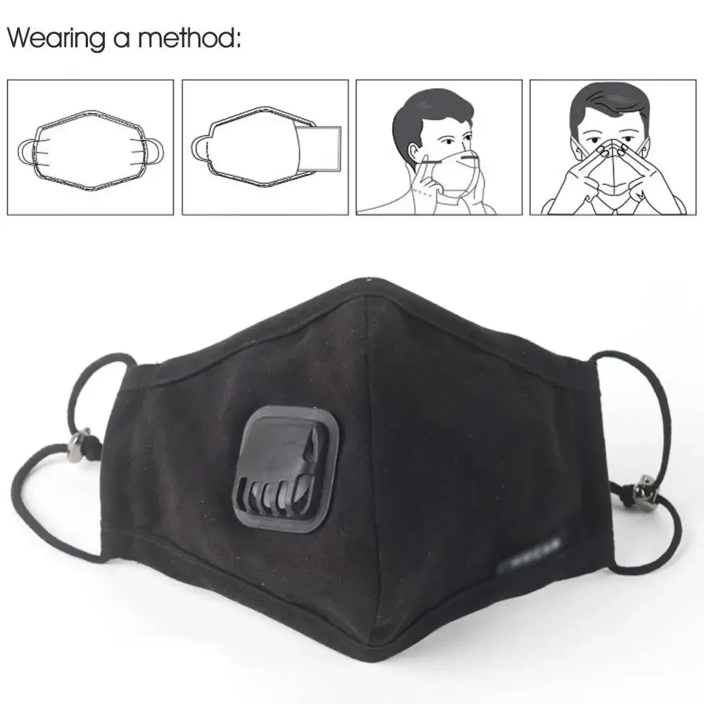 Adults PM2.5 Cotton Mouth Mask with Breath Valve Anti-Dust Pollution Mask Cloth Activated Carbon Filter Respirator 2Pcs Filter