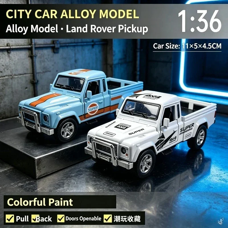 Alloy Car Model 1:36 Scale Offroad Pickup Truck, Diecast Pull-Back Replica Vehicle, Openable Doors & Fine Details, Simulation