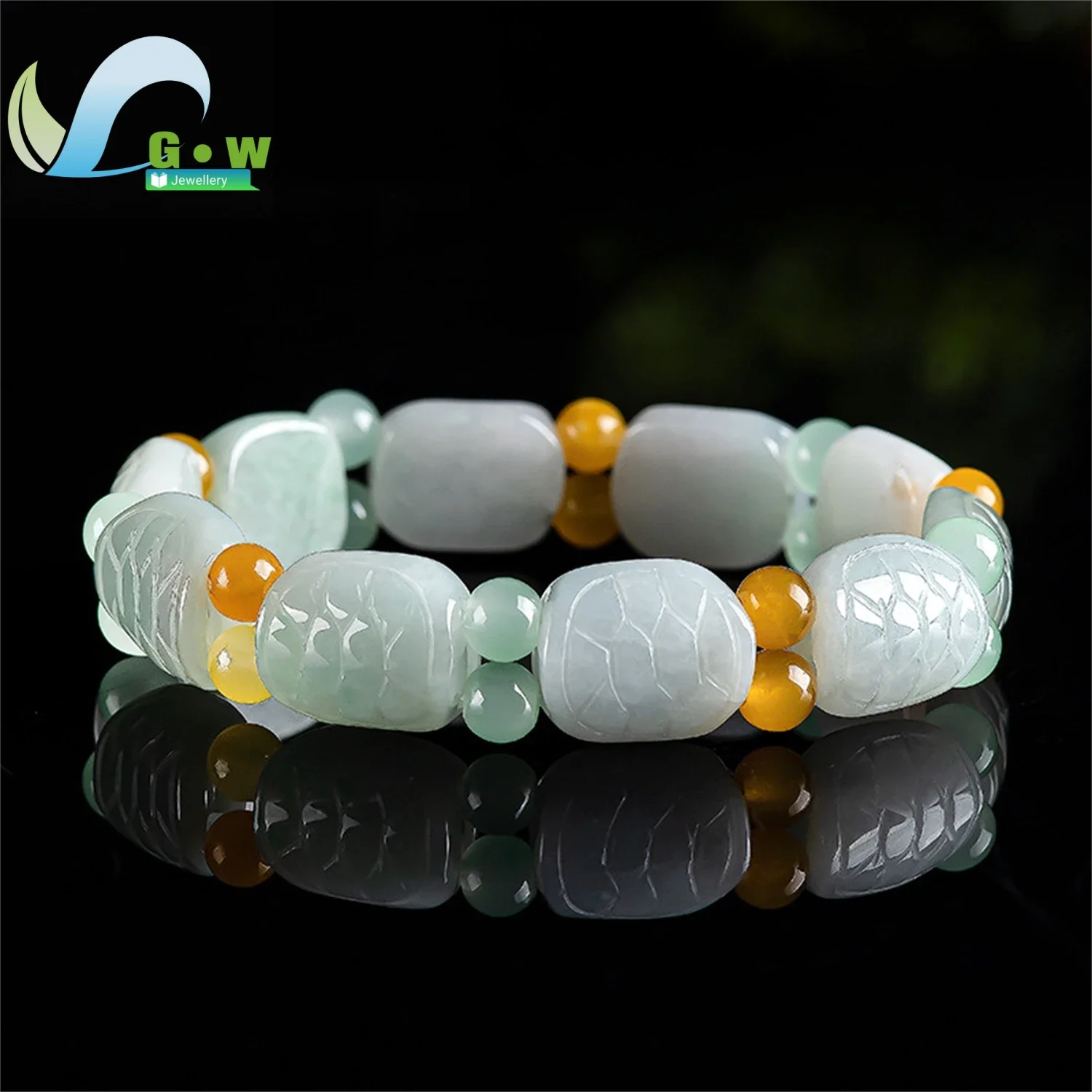 Natural Jade Bead Bracelet Hand Carved Tortoise Shell Pattern Symbolic Wealth Luck Jewelry Adjustable Unisex Stone Men Women