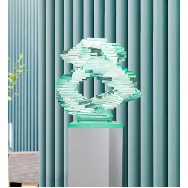 Modern light luxury transparent resin living room large floor-to-ceiling geometric sculpture