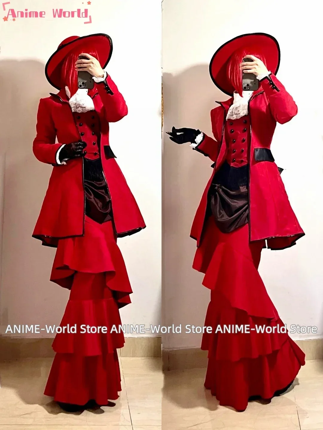 《Custom size》Anime Black Butler Angelina Red Madam Red Dares Cosplay Costume With Hat view 2