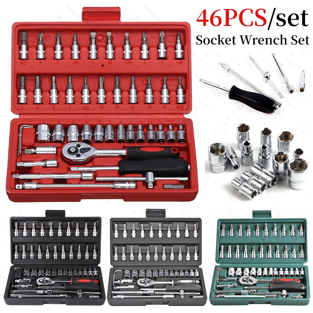 46pcs Ratchet Wrench Set Kit Sleeve for Car Motorcycle Bicycle Repair Tools Combination Repair Wrench Socket Spanner Screwdriver