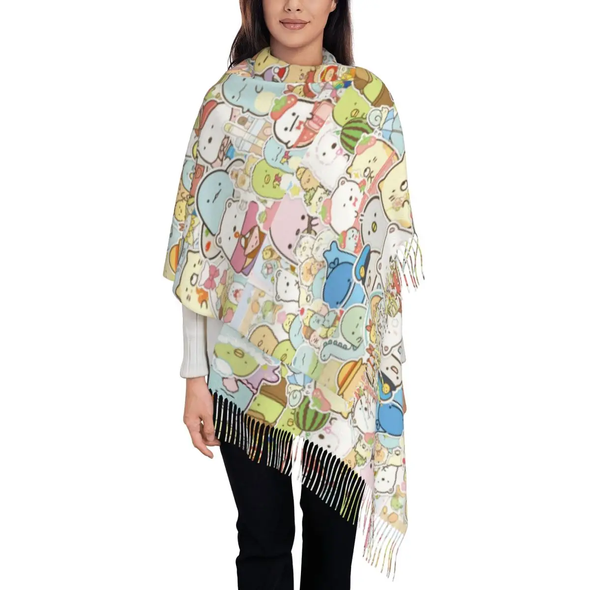 

Пользовательские японские аниме Sumikko Gurashi мультфильм шарф накидка женские длинные зимние теплые шаль с кисточками унисекс шарфы
