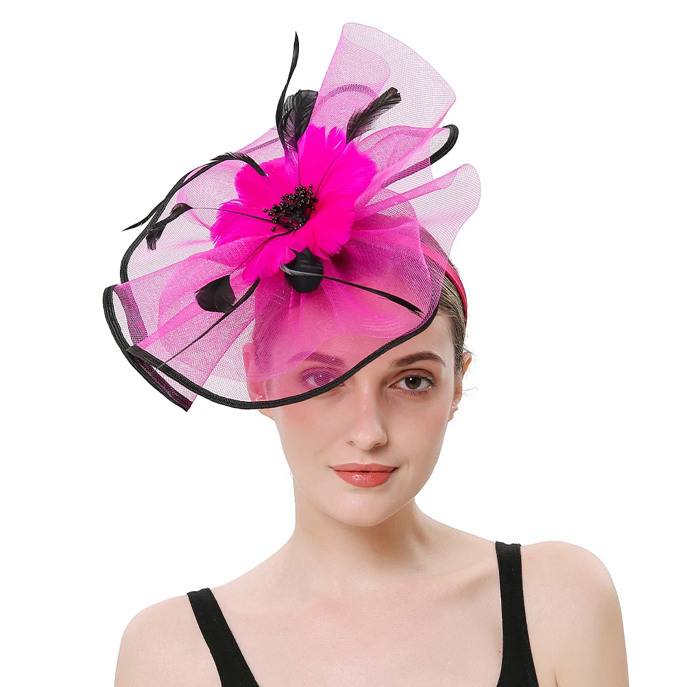 

Women Banquet Headband Tea Party Fascinator Hat Mesh Plume Bridal Headdress Wedding Prom Hair Accessories Cosplay Performance