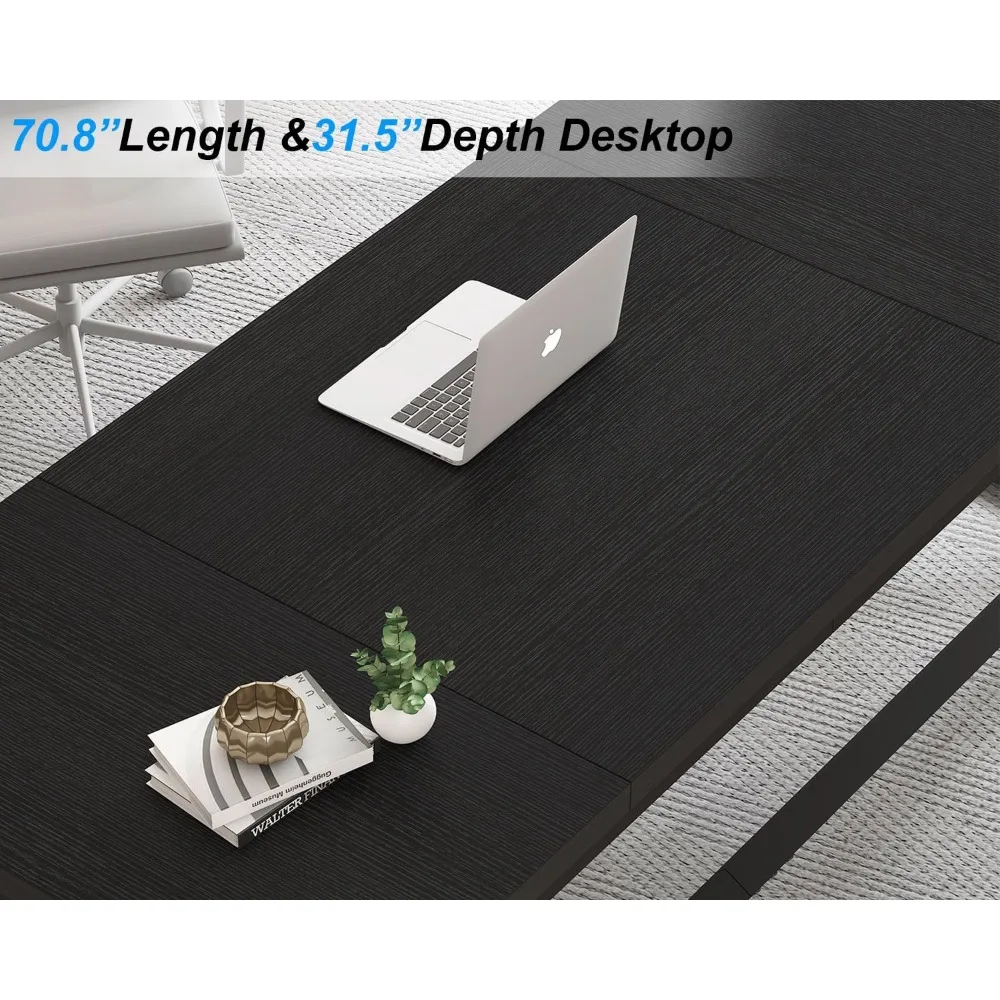 Large Black Computer Desk,  Long Writing Desk for Home Office, Modern Simple Executive Work Study Desk for Two Person