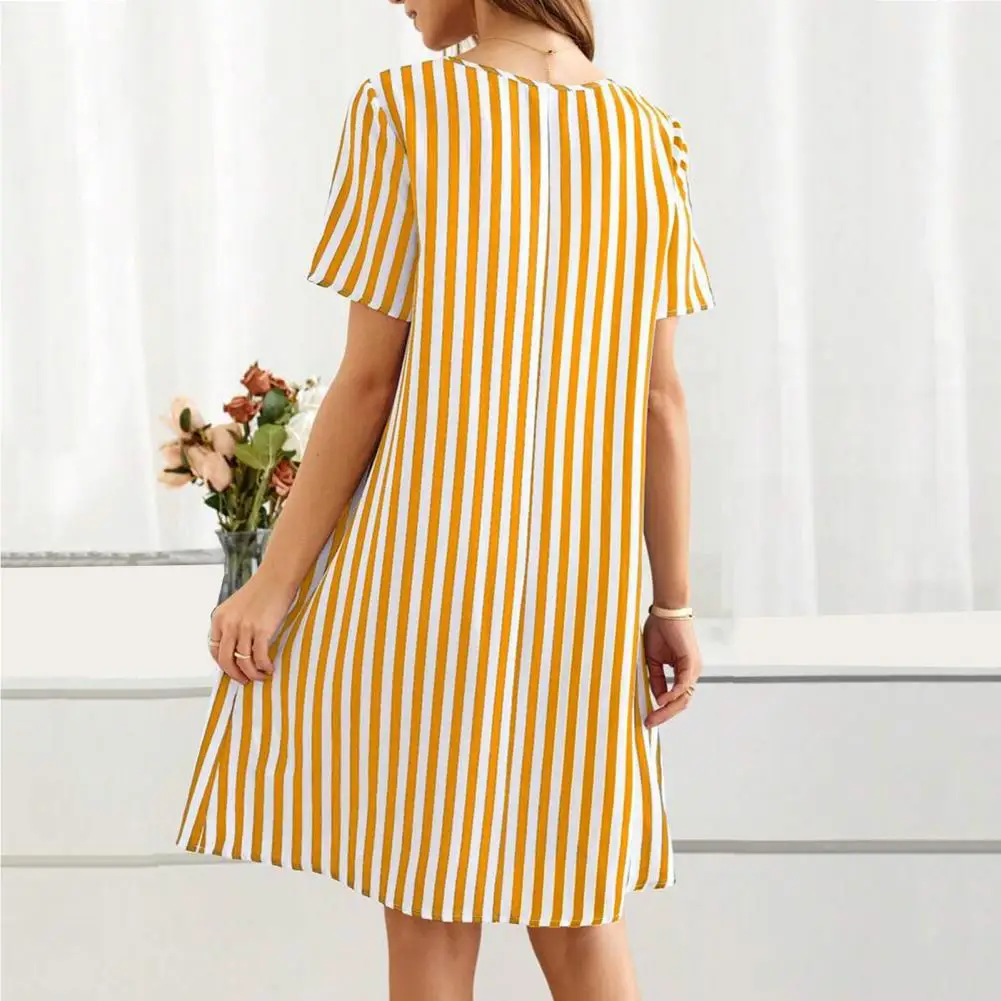 

Short Dress Chic Striped Print Lady Dress Irregular A-line Style for Wear Commute Dating Summer Fashion Must-have Striped Dress