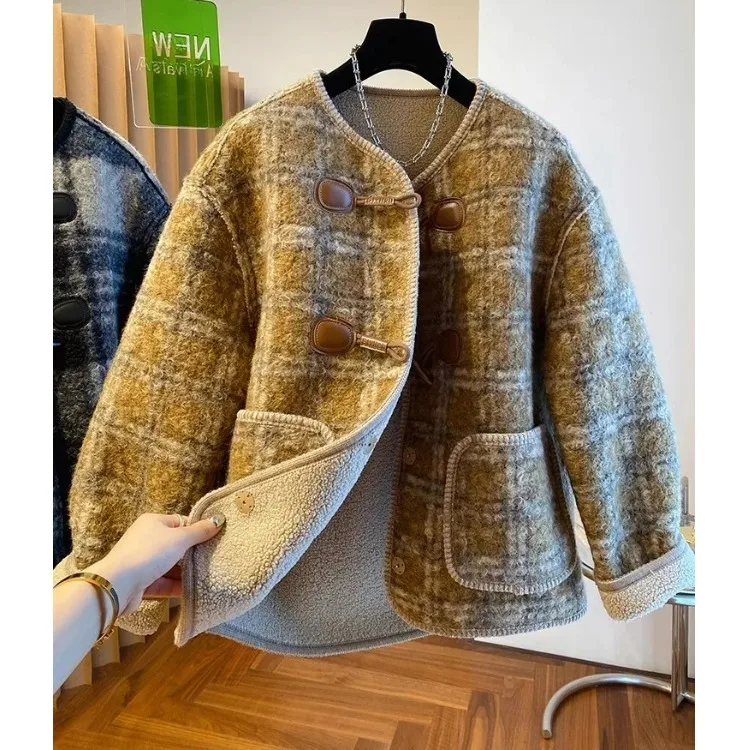 2025 neue Koreanische Sle Lose Beiläufige Kleine Fraance Sle Pelzigen Jaet frauen Herbst Winter Nel Plu Top