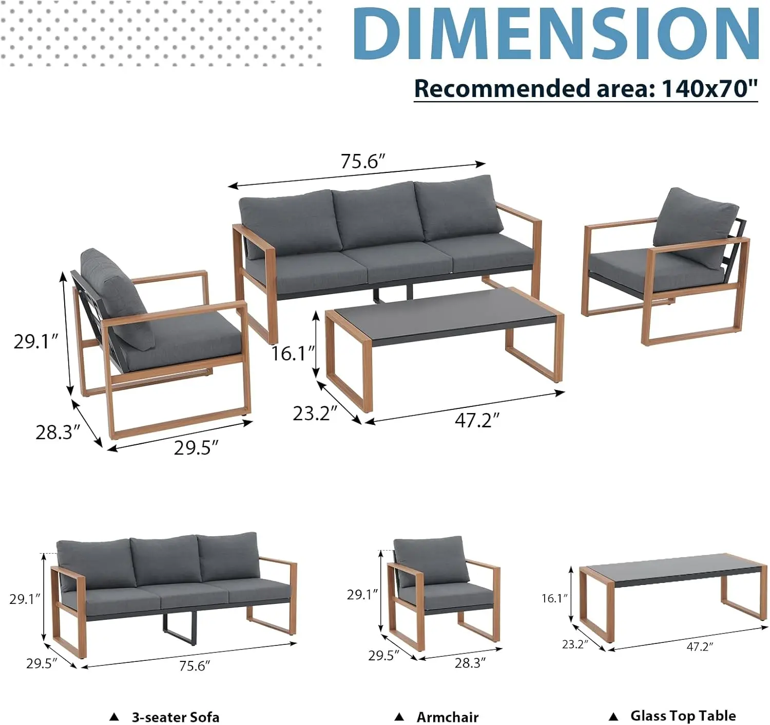 4 Piece Outdoor Conversation Set Patio Conversation Sectional Chat Couch Sofa U-Shaped Modern Seating Set with Upgrade Cushion