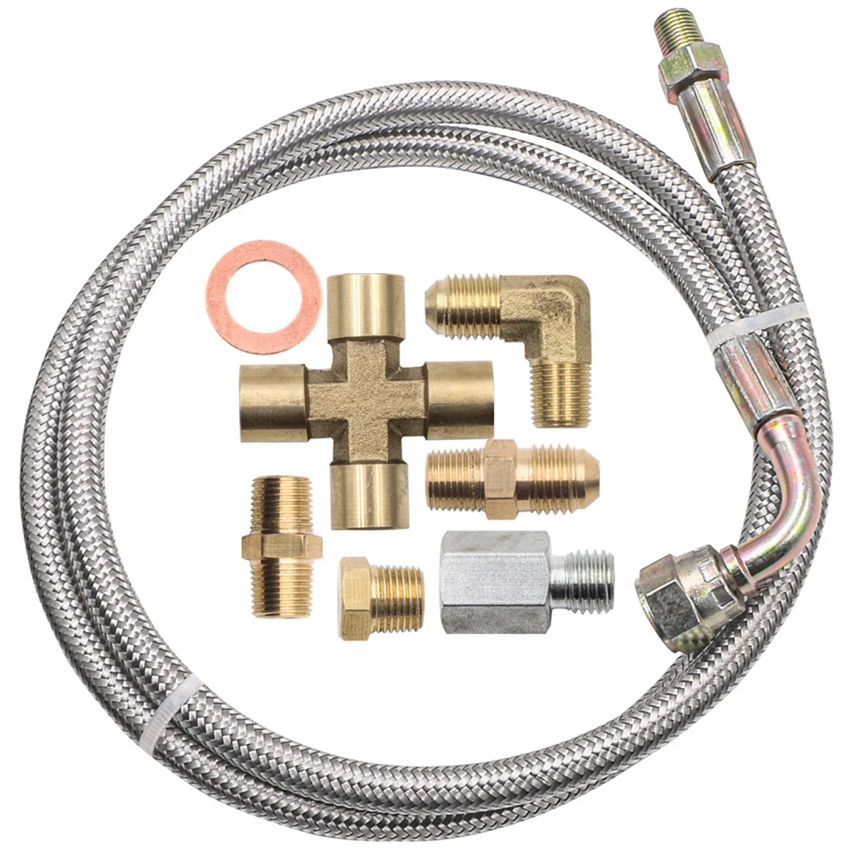 New Turbo Oil Feed Line Kit Universal Oil Return Line Kit Oil Drain Line Kit with 1/8 NPT, 90 ° 4 AN To 1/8 NPT Connector For