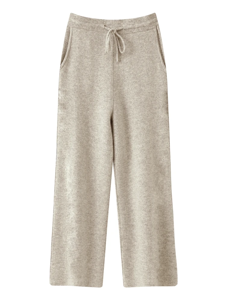 Luxury Men 100% Merino Wool Knit Thick Wide Leg Pants Warm Casual Business PantPants Solid Color Soft Autumn Winter Bottom Wear