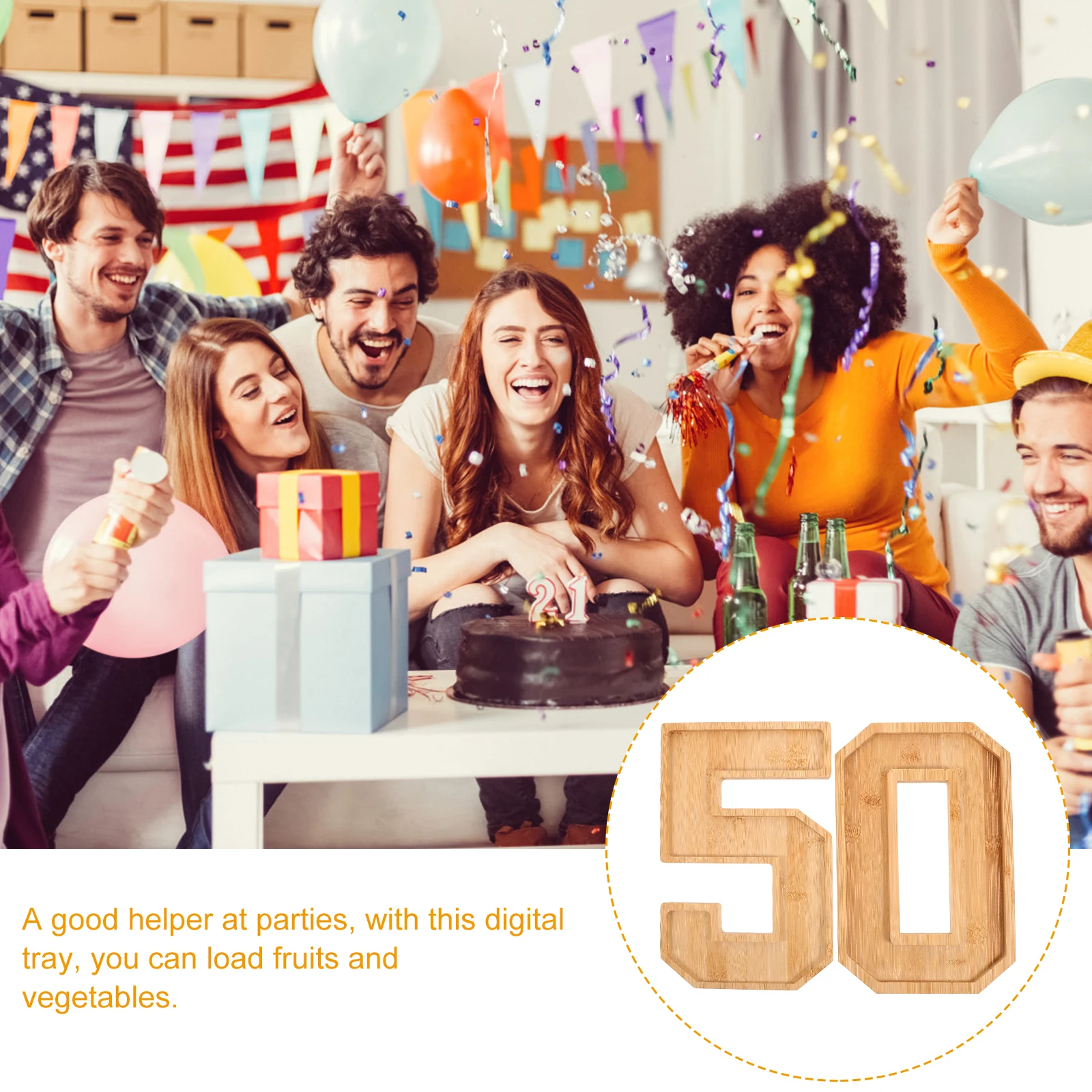 

1 Set Large Wood Number 50 Tray For Candy Dried Fruit Snacks Serving Storage Dish Charcuterie Board Birthday Party Decorative