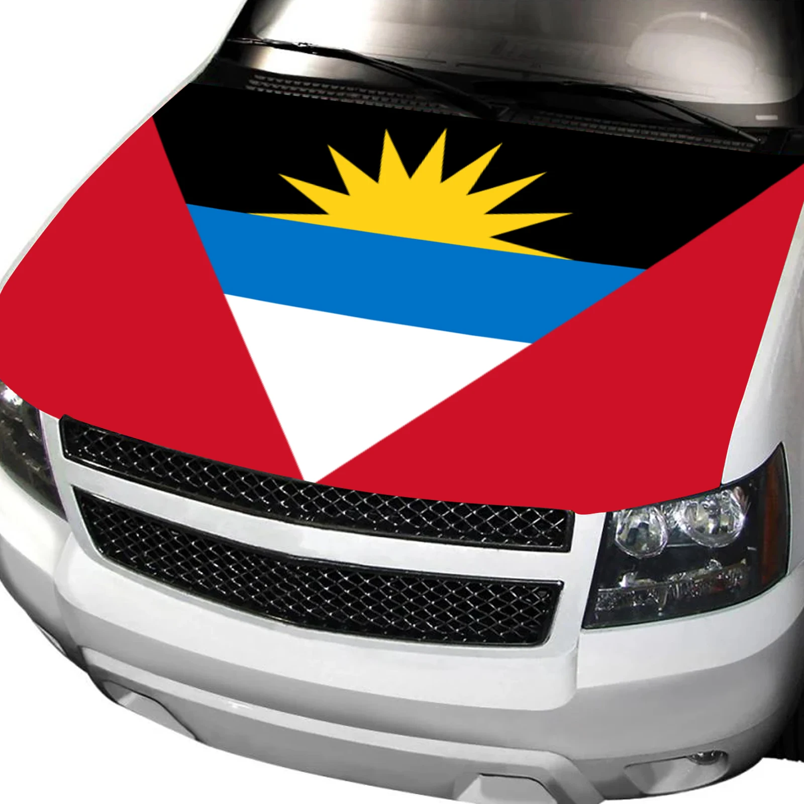 Antigua and Barbuda Car Hood Cover Flag  Universal Size Elastic Polyester 120x150cm for Car Decor