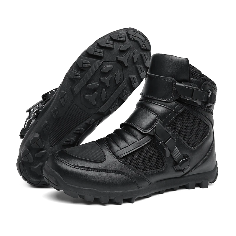 Men Leather Motorcycle Boots Non-slip Breathable Motocross Boots Four Season Outdoor MotorBoats Retro motorcycle off-road boots