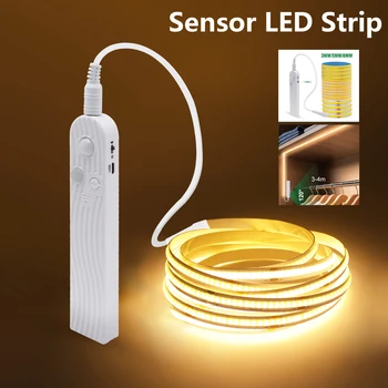 Striscia luminosa a LED COB da 3MM 5MM 8MM con sensore di movimento 5V 320LED/m Lampada per armadio da cucina USB flessibile/nastro batteria Natura calda Bianco