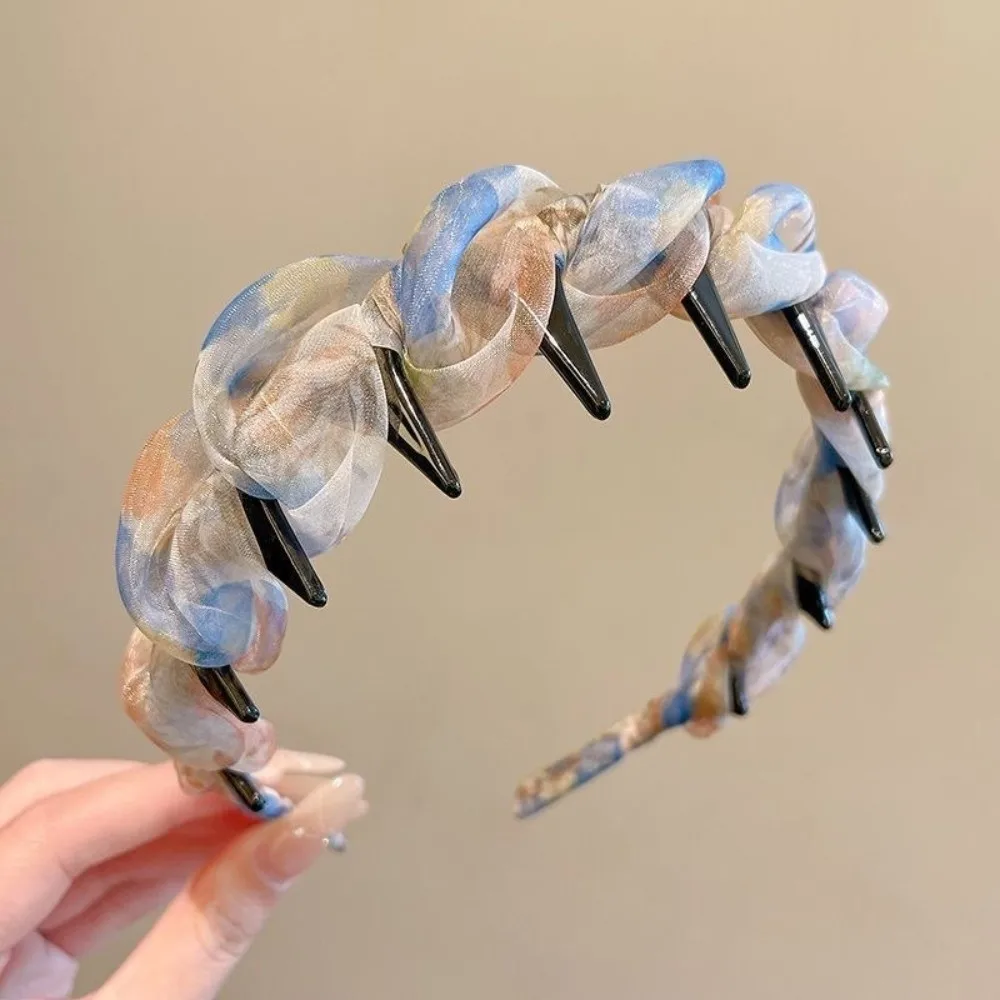 

Fashion Lace Mesh Hairband U Shape Non-slip Hair Comb Pleated Toothed Hair Hoops Hair Accessories