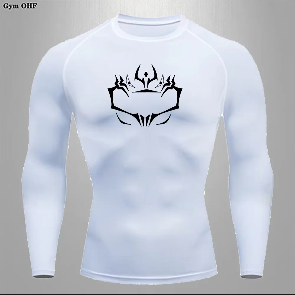 Camiseta para hombre con estampado de anillo para la cabeza, medias deportivas de secado rápido para gimnasio, entrenamiento físico, ropa deportiva para correr, camiseta de manga larga a la moda para MMA