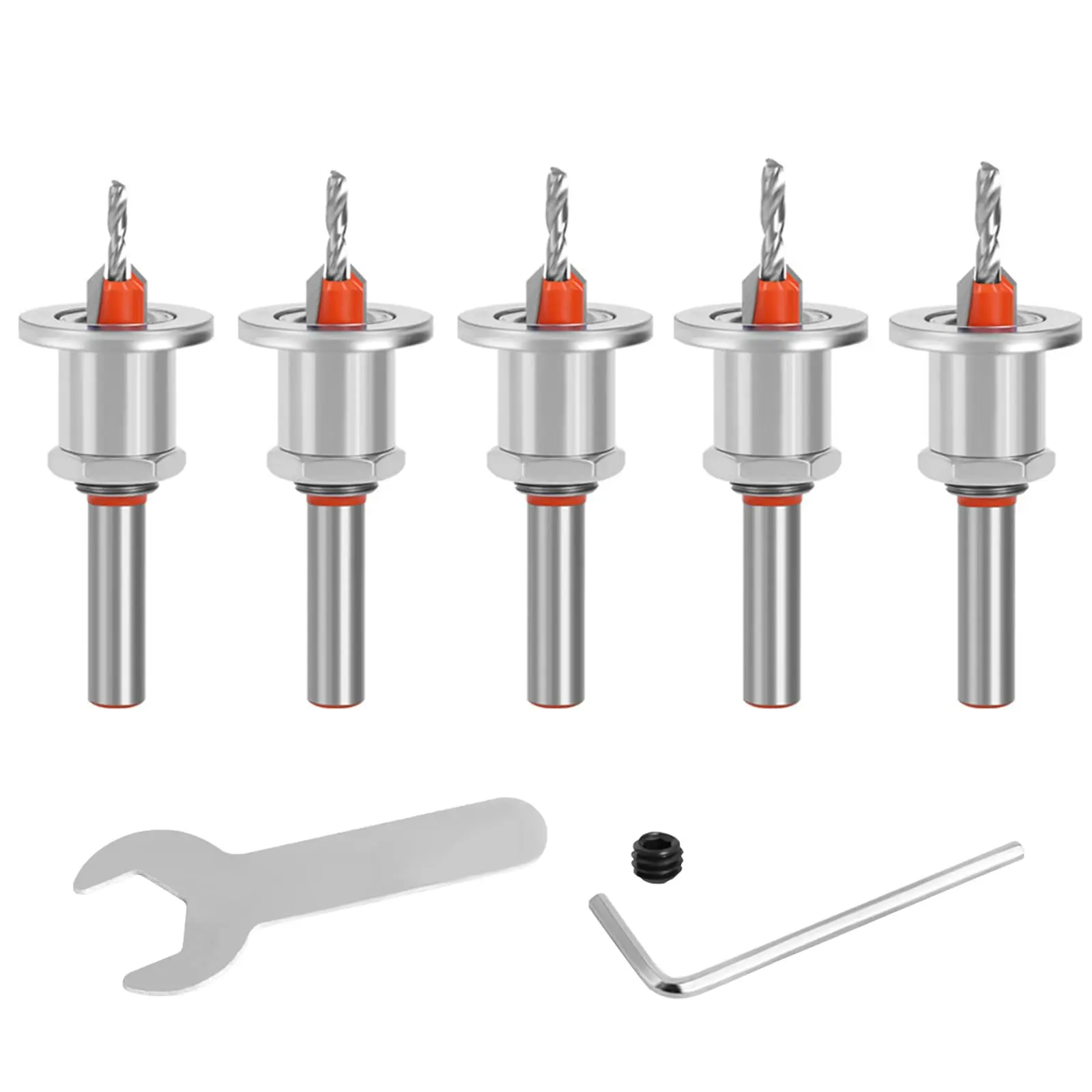 

5pcs Counter Sink Drill Bit Set with Depth Stop Adjustable Countersunk Drill Bit 8mm Shank Woodworking Chamfer Tool Drill Bit