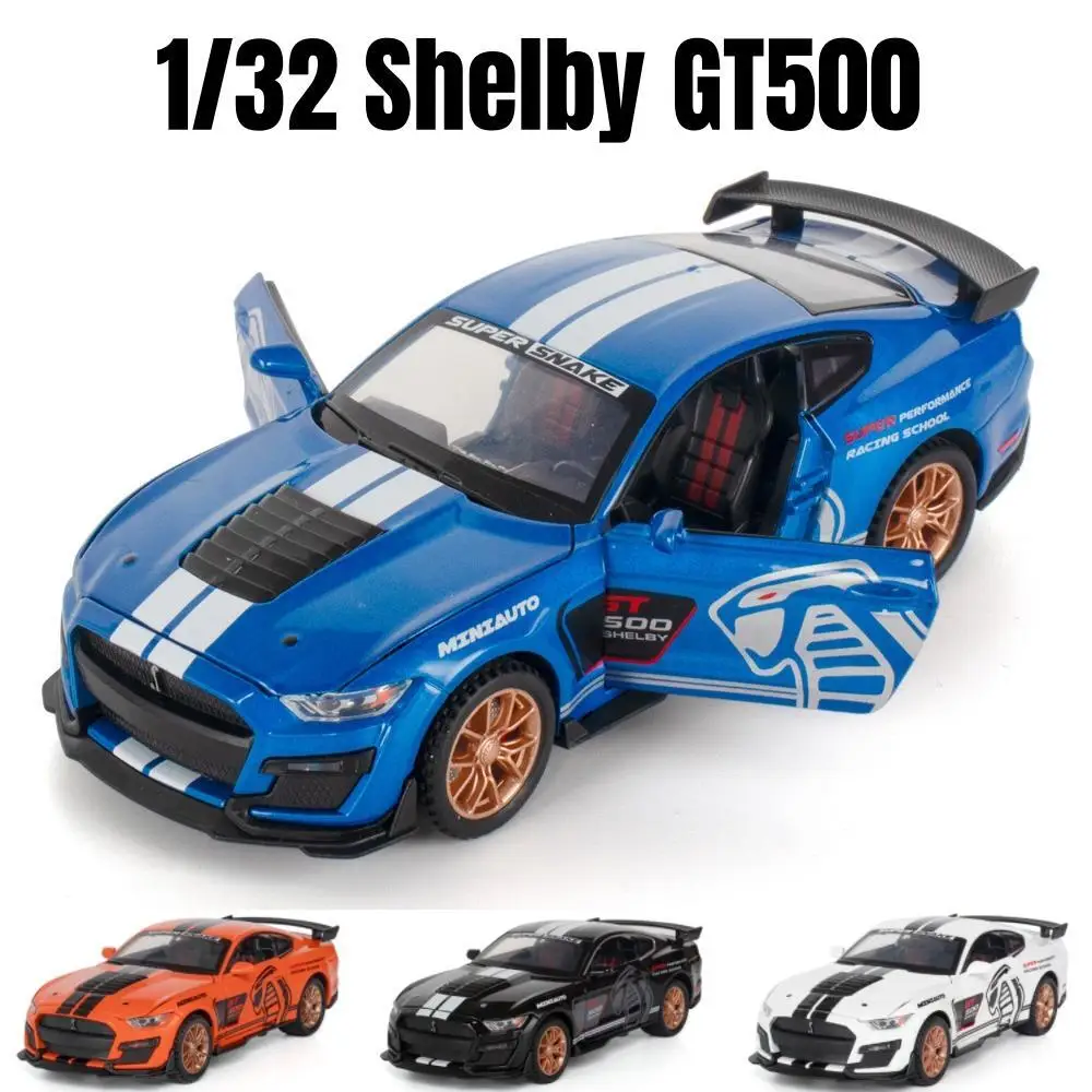 1/32 Ford Shelby GT500 GT350 Toy Car For Children Diecast Metal Miniature Model Pull Back Sound & Light Collection Gift Kid Boys