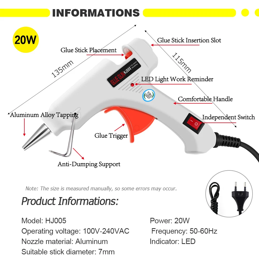 Free Shipping Electric Heat Hot Melt Glue Gun Crafts Repair Tool Professional DIY  110-240V  20W