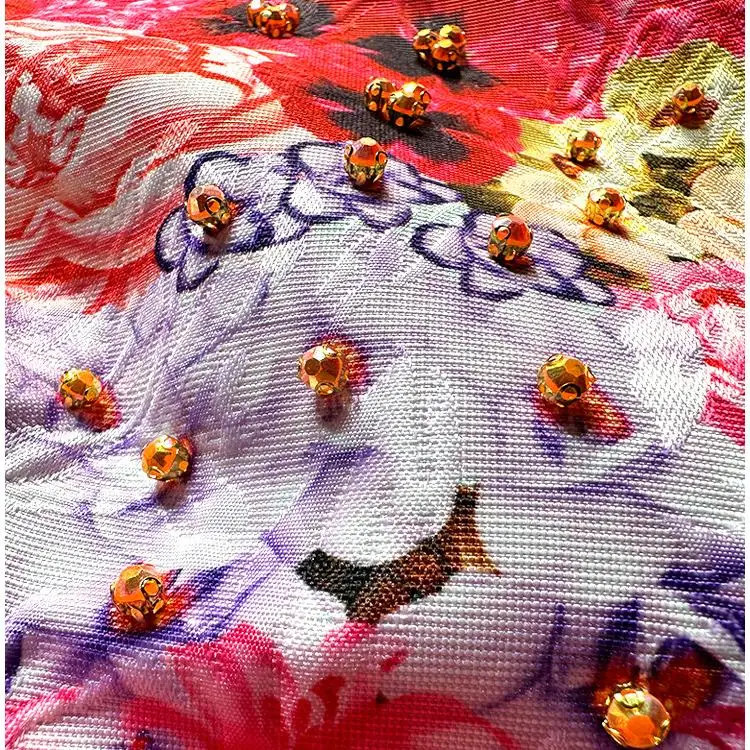 ラグジュアリーヴィンテージプリント手刺繍ビーズショートAラインワンピース 2025新作夏ノースリーブベストワンピース オールマッチ半袖ワンピース