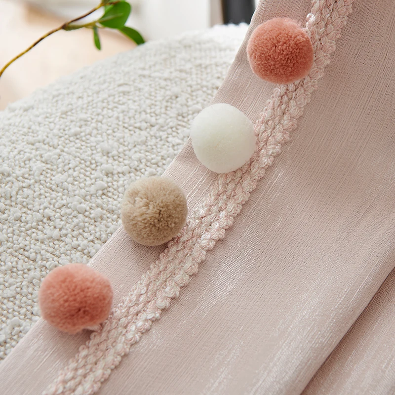 Macaron three color pom pom curtain lace accessory for room decoration handmade curtain top tassels and fringes