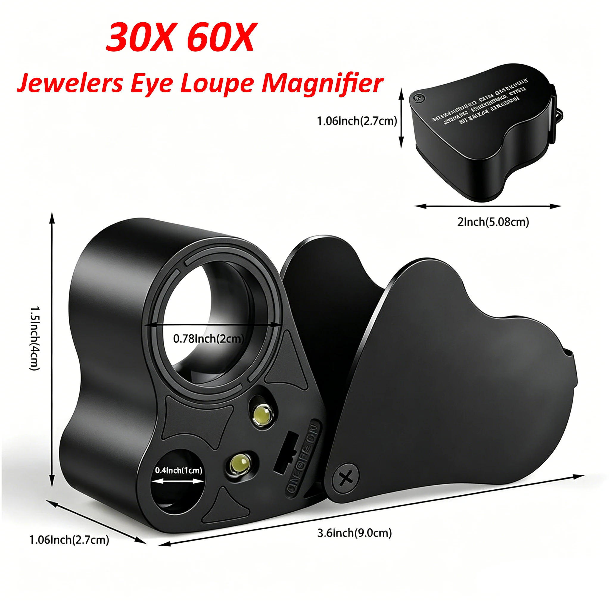 

30X 60X Jewelers Loupe Magnifier Foldable Jewelry Magnifier Compact Magnifying Glass with ED Light for Gems Jewelry Coins Stamps