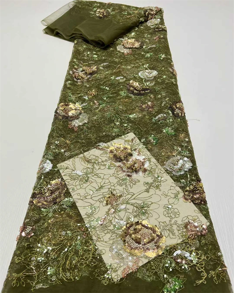 2025 High-End Luxury Beads French Embroidery Beaded Lace Fabric African Nigerian With Sequins Fabric For Wedding Dresses