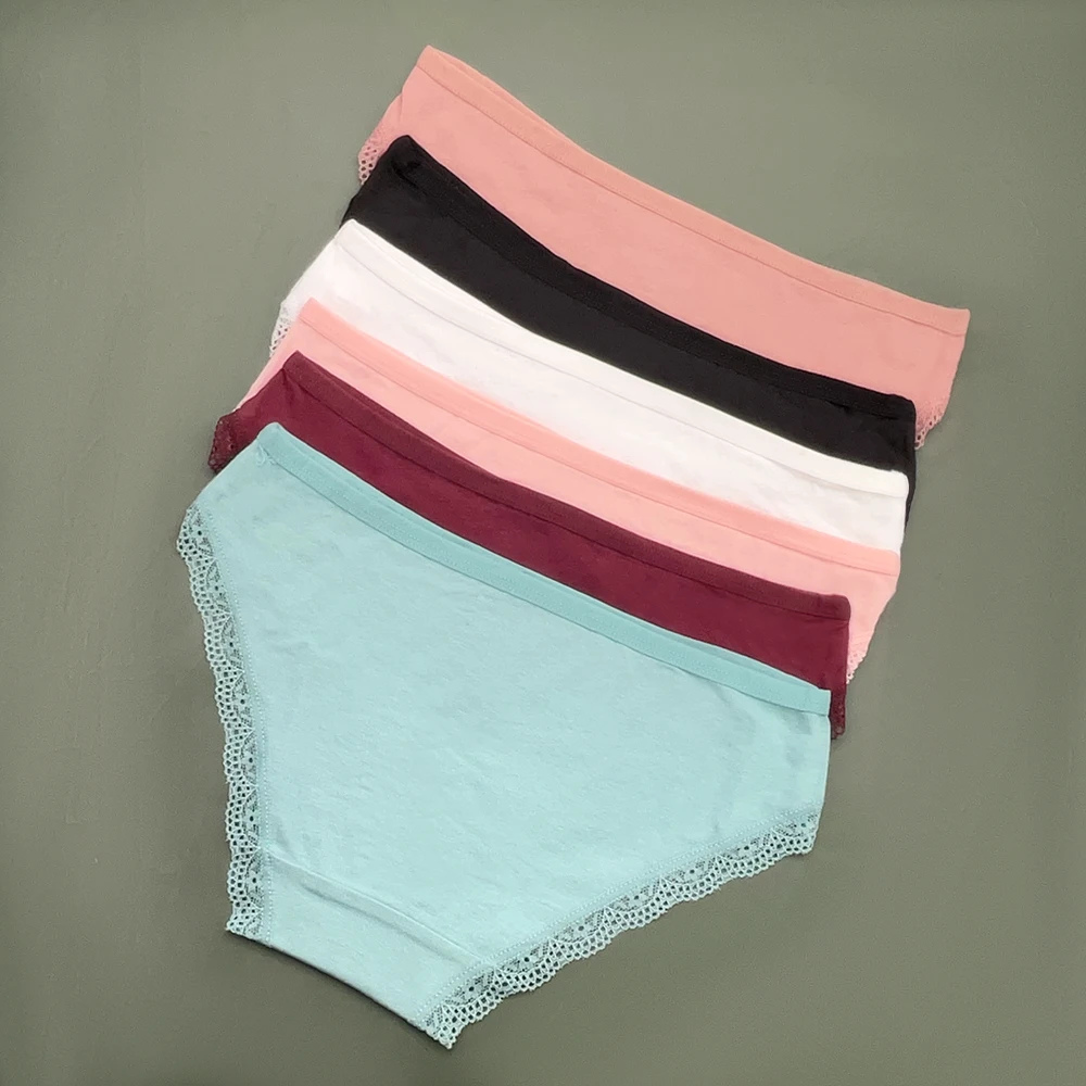 Moonflame 5 pezzi slip da donna in cotone trasparente con pizzo tinta unita a vita bassa