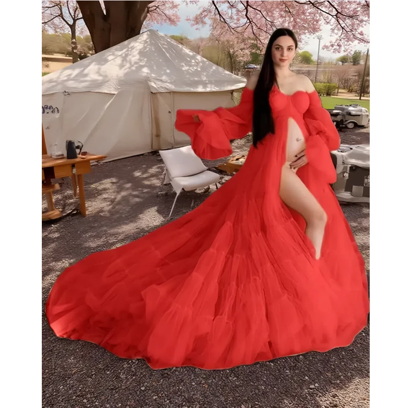 فستان حمل للحمل من التول الأبيض لالتقاط الصور، فستان حمل من التول لاستحمام الطفل فساتين حفلة فيستدوس بارا إمبارازاداس