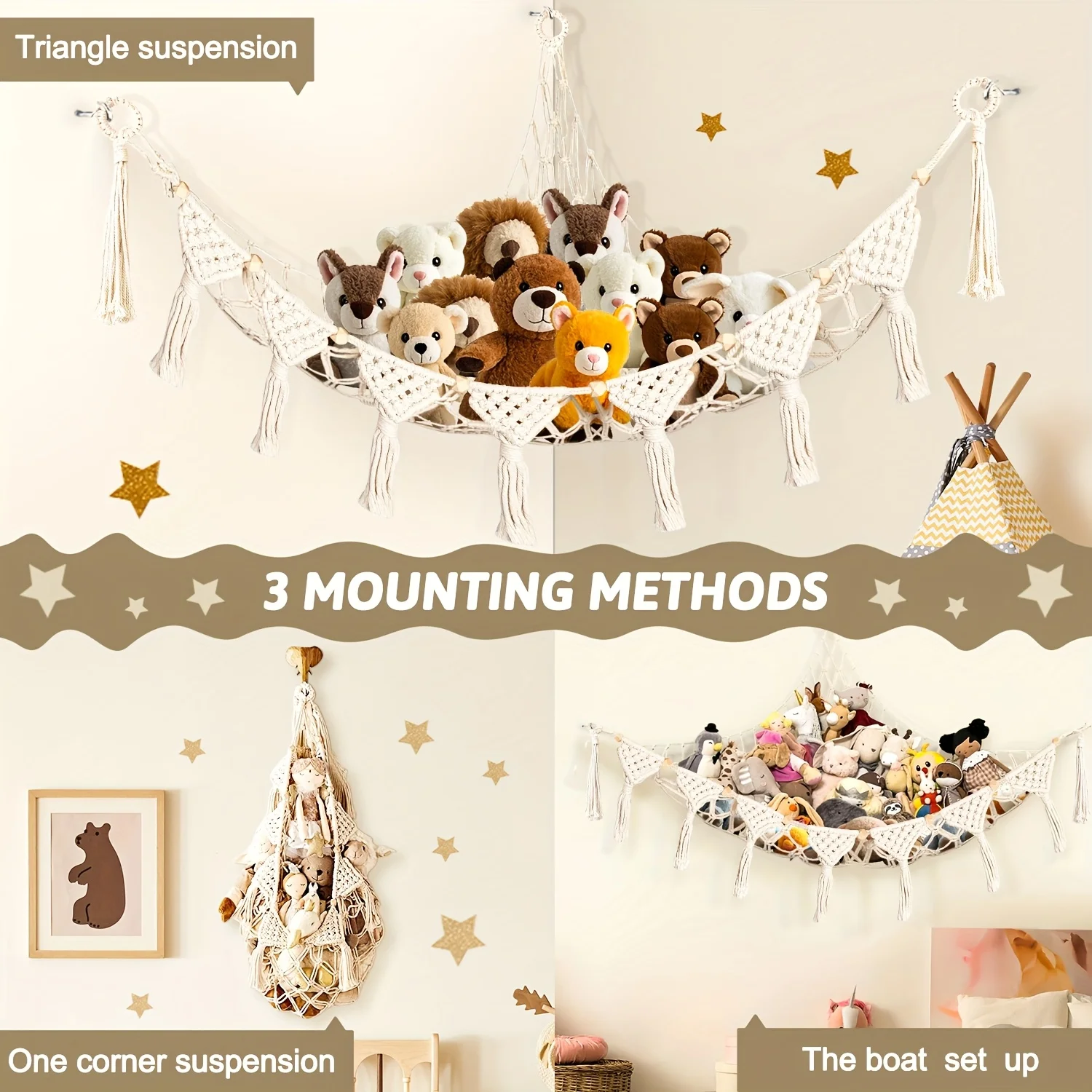 Large Plush Toy Hammock Cute Stuffed Animal Storage Net Bedroom Wall Decoration Baby Doll Storage Hanging Bag image 4