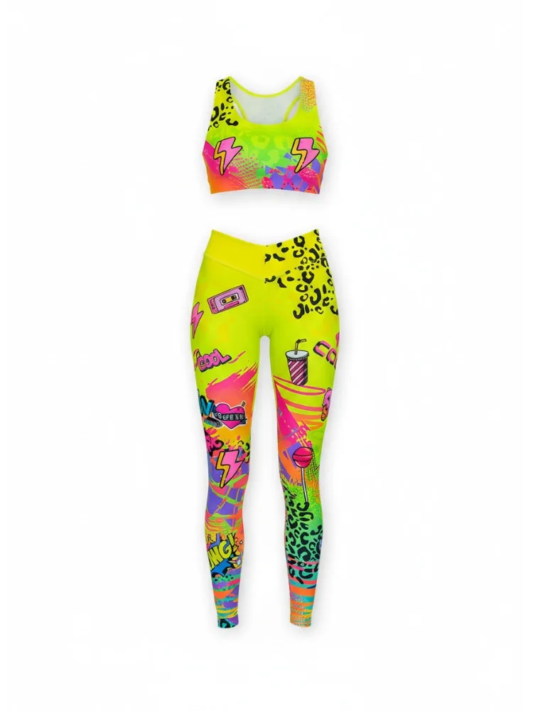 

Женский спортивный комплект Gymdolphin: неоново-желтый бюстгальтер с мультяшным принтом в виде молнии и леопарда, леггинсы с высокой талией, летний сексуальный комплект для фитнеса