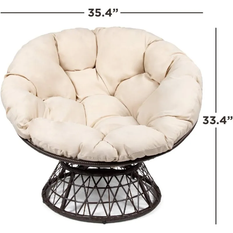 Milliard Wicker Papasan Chair with 360-degree Swivel, Beige Cushion and Brown Frame. Indoor and Outdoor Use