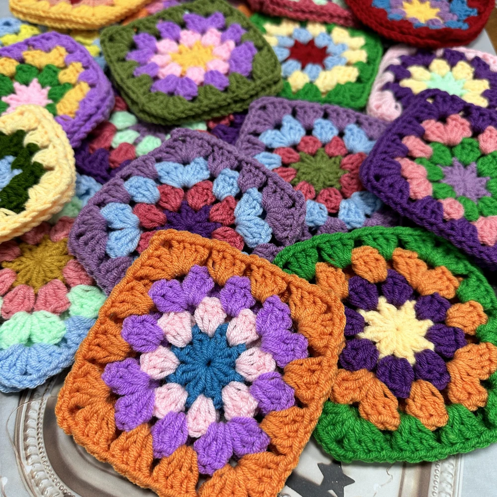 Original DIY Crochet Cup Pad Multicolor Coasters Square Bags Decoration Handmade Crochet Doilies 11cm Wool Clothes Patch 20pcs