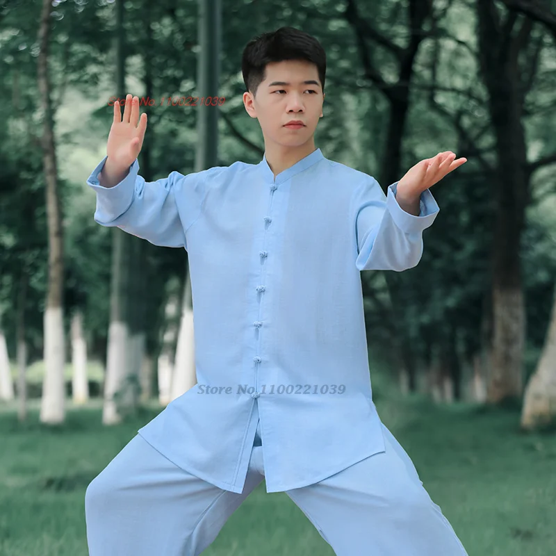 2024 traditional chinese tai chi kung fu uniform cotton linen training exercise wushu clothing martial arts kung fu tops+pants