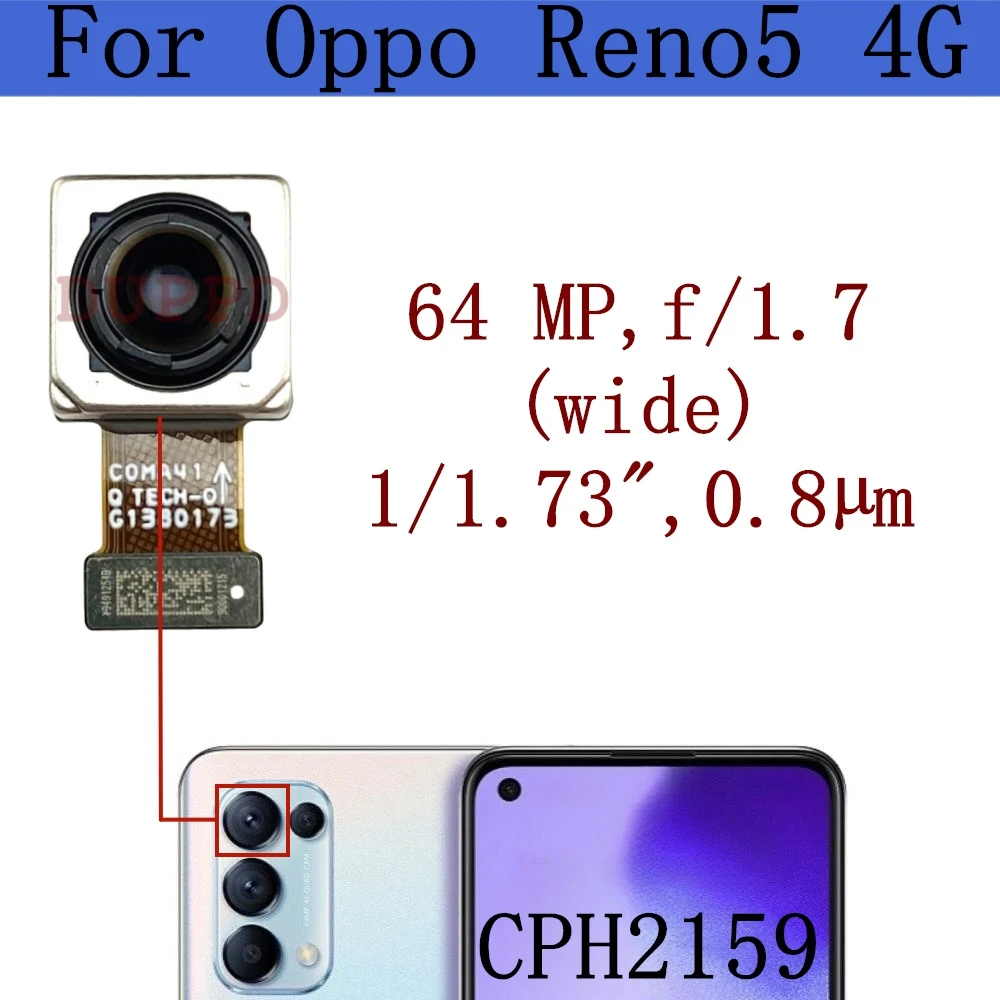 Rear Camera For Oppo Reno5 4G CPH2159 Original Back Facing Main Backside Camera Module Flex Repair Spare Parts