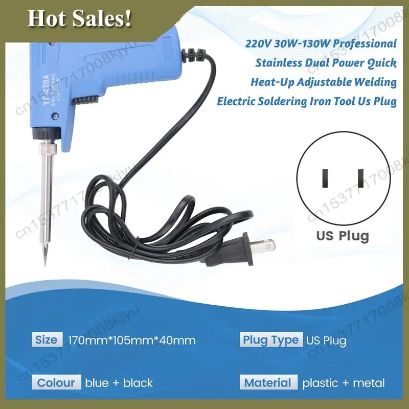 

-A23G 220V 30W-130W Professional Stainless Dual Power Quick Heat-Up Adjustable Welding Electric Soldering Iron Tool Us Plug