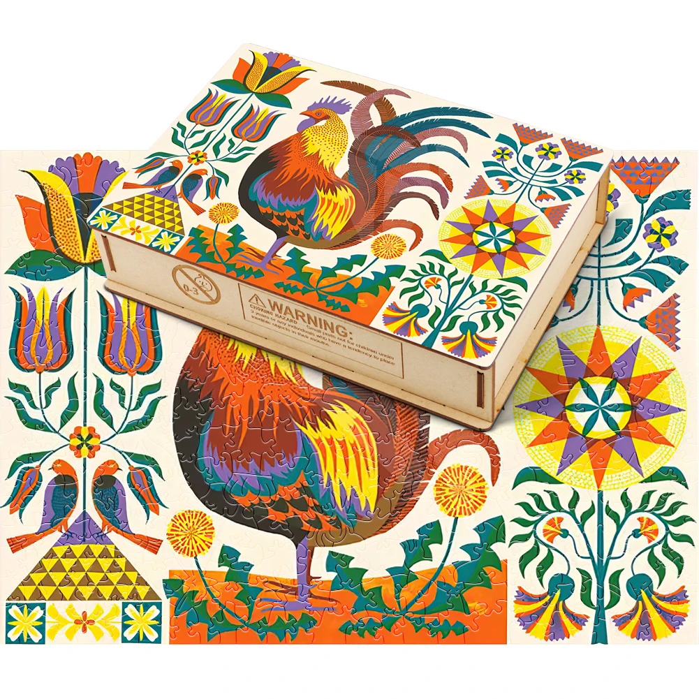 Caja de rompecabezas de gallo para niños, rompecabezas de madera de animales, juegos de mesa ilustrados, gallo y flores, rompecabezas de inteligencia, Juguetes